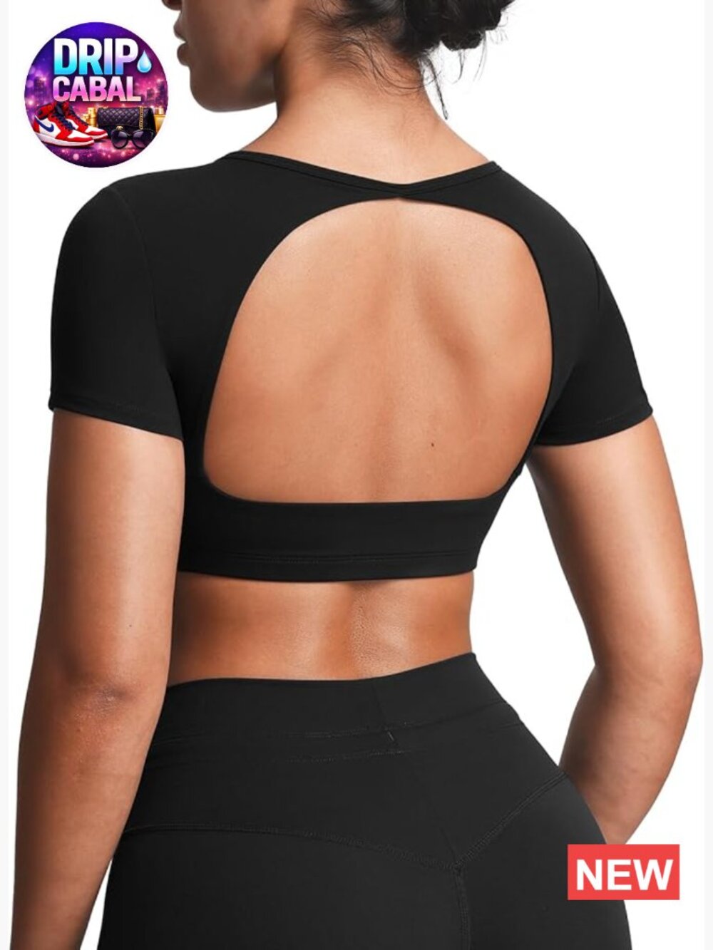 Short Sleeve Crop Top Hollow Back Workout Cropped T Shirt